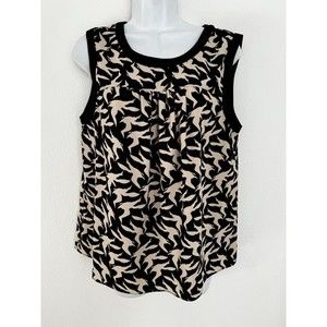 Rachel Roy Womens Blouse Sleeveless Tank Black Cream Birds Size M Office Mod